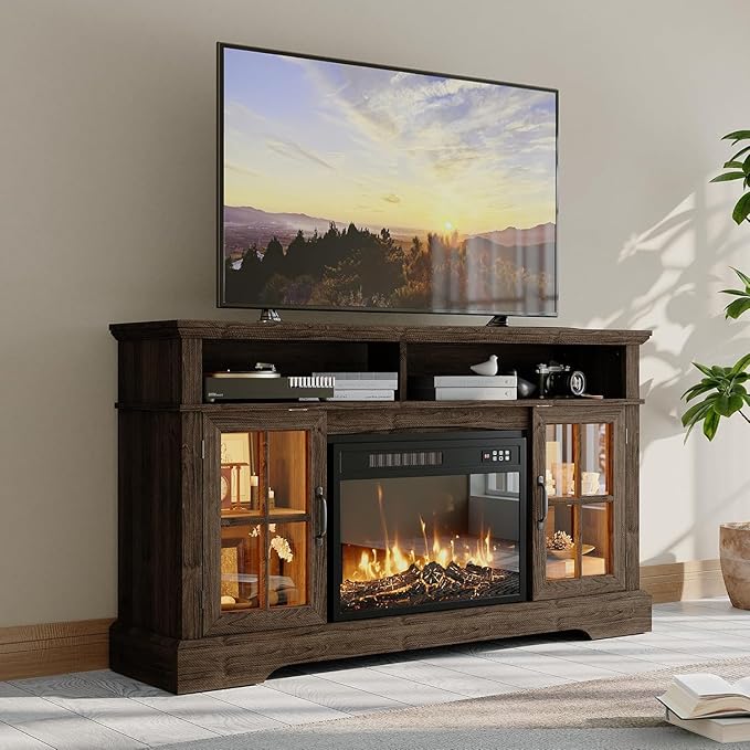 58" Fireplace TV Stand, Modern Entertainment Center by Nordivale