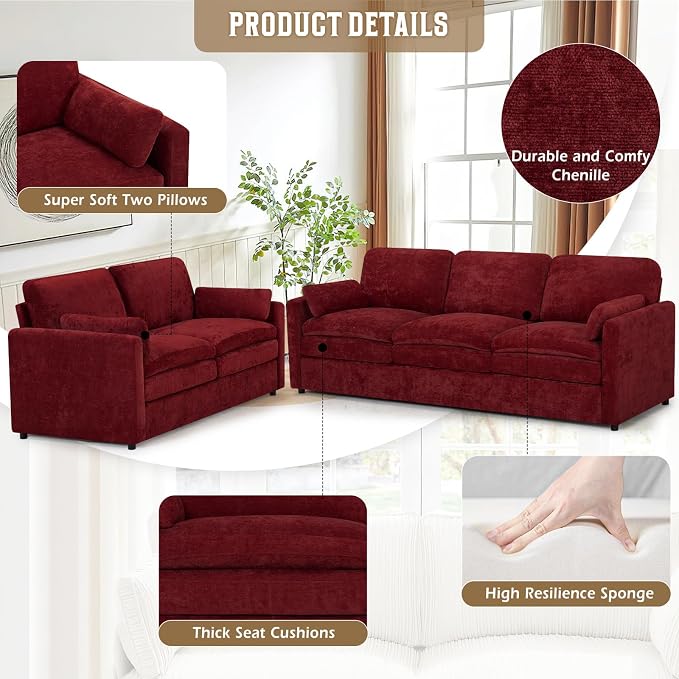 2 Pieces Chenille Sofa Set - Image 2