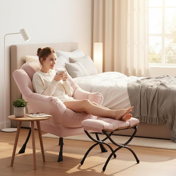 Welnow Lazy Chair with Ottoman, Modern Accent Chair with Armrests and a Side - Image 2