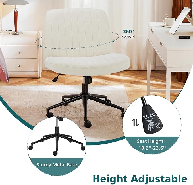 OLIXIS Criss Cross Chair with Wheels Wide Cross Legged Office Desk Vanity Chair - Image 4