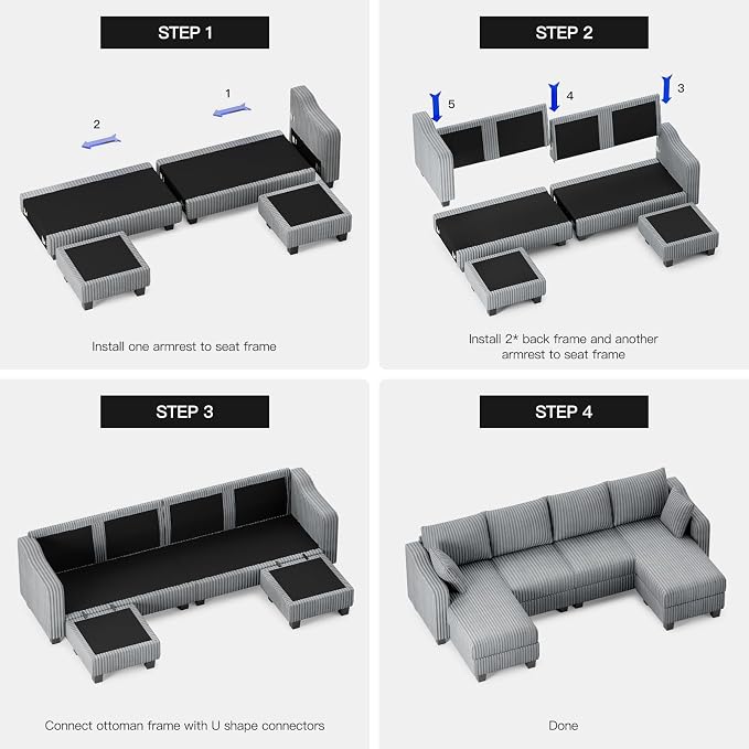 Belffin U Shaped Couch with Reversible Chaises Sectional Couches - Image 8