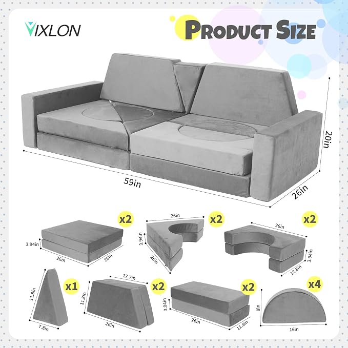 15 Pcs Modular Kids Play Couch, Toddler Couches That Fold Out, Plush Foam Chair - Image 2