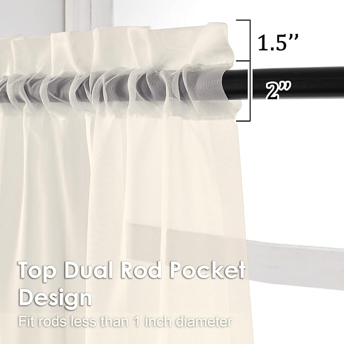 OVZME Cream Sheer Curtains 63 Inches Long 2 Panels - Image 3