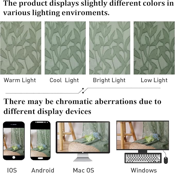Lecloud Leia 2 Panels Sheer Sage Green Curtains 96 Inches Long, Patio - Image 5