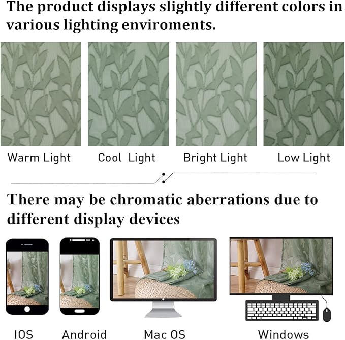 Lecloud Leia 72 Inch Sheer Curtains Sage Green Panels Set of 2, Double Rod - Image 5