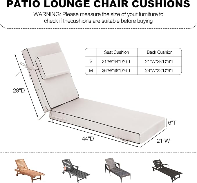Chaise Lounge Cushions Outdoor 72x21x6 Inch, Fade Resistant 6'' Thicken Outdoor - Image 3