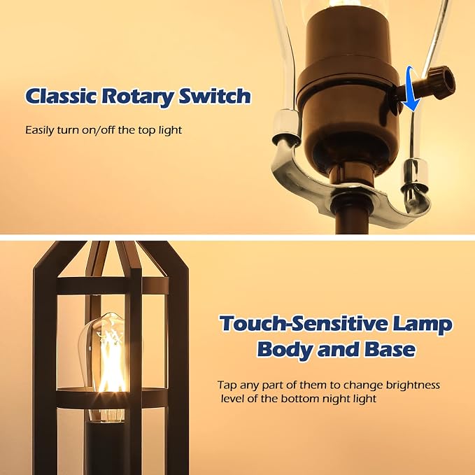 BesLowe 2-Light Farmhouse Rustic Touch Table Lamps Grey, 3-Way Dimmable Bedside - Image 2