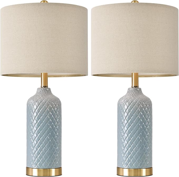24.25" Modern Ceramic Blue Table Lamps Set of 2 - Image 9