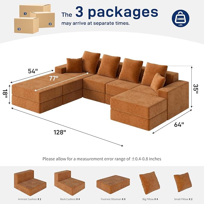 Living&Giving 128" U-Shaped Cloud Sectional Couch - Image 2
