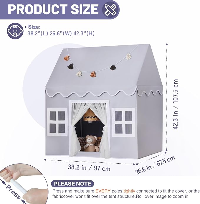 Kids Play Tent Indoor: Mat, Tassel Garland, Star Lights - Image 2