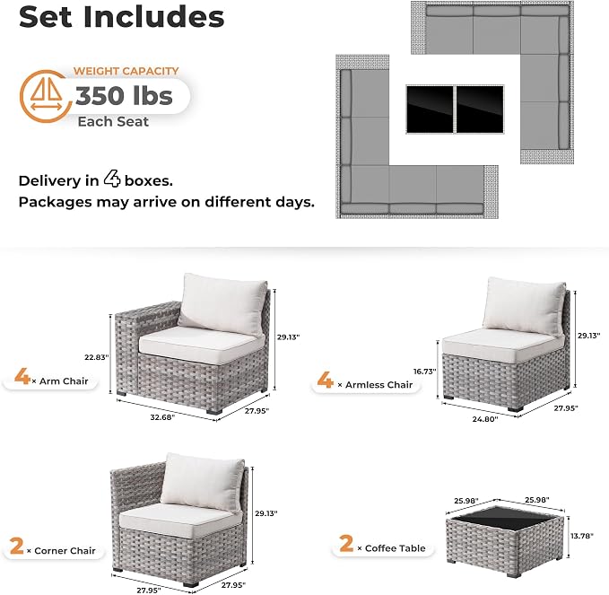 ovios 12 Pieces Patio Furniture Set, Outdoor Wicker Sectional Sofa - Image 8