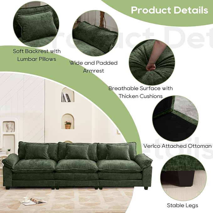 Oprisen 120" Modular Sectional Sofa, Comfy Cloud Couch Sectional, Chenille Sofa - Image 6