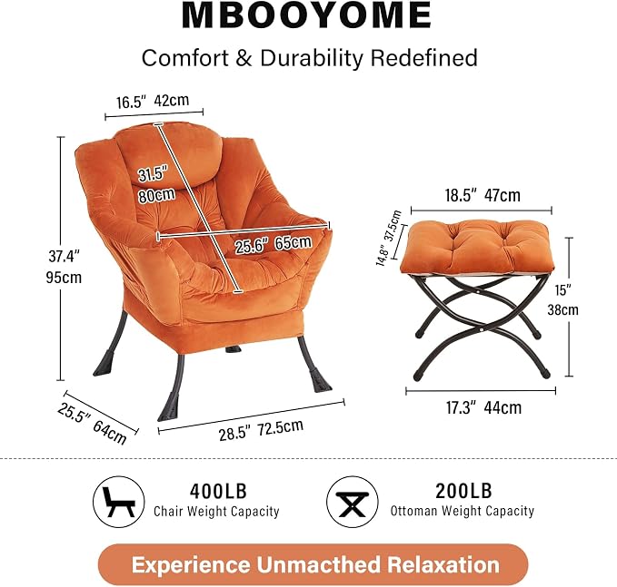 MBOOYOME Lazy Chair with Folding Ottoman, Modern Accent Armchair with Armrests - Image 3