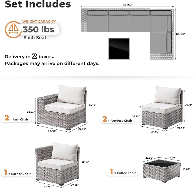 ovios 6 Pieces Patio Furniture Set, Outdoor Wicker Sectional Sofa - Image 7