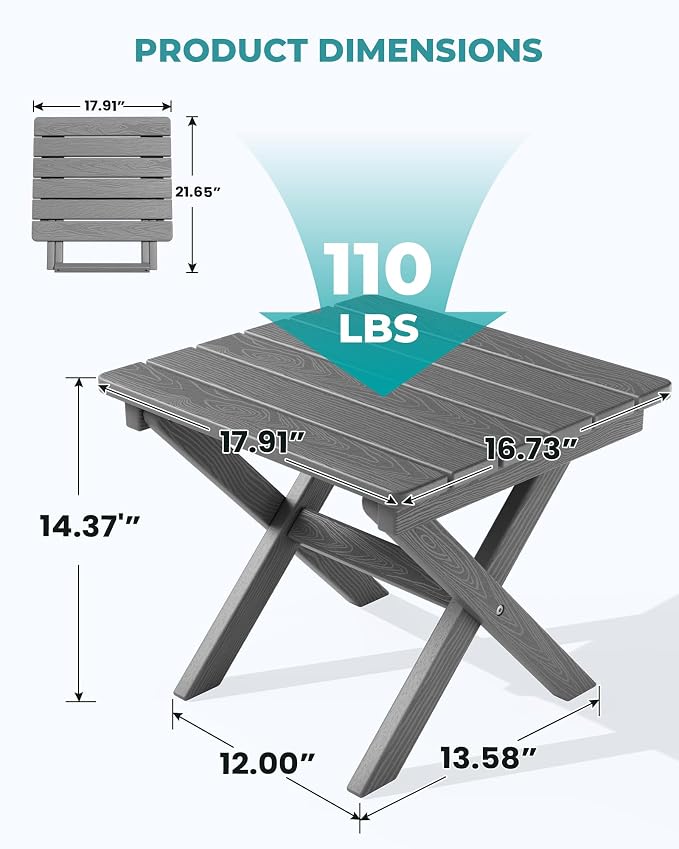 SERWALL Folding Outdoor Side Table Set of 2, Portable Adirondack Side Table - Image 3