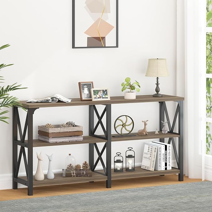 LVB Wood Console Table, Long Metal Entryway Table Behind Couch, Large Narrow 3 by LVB