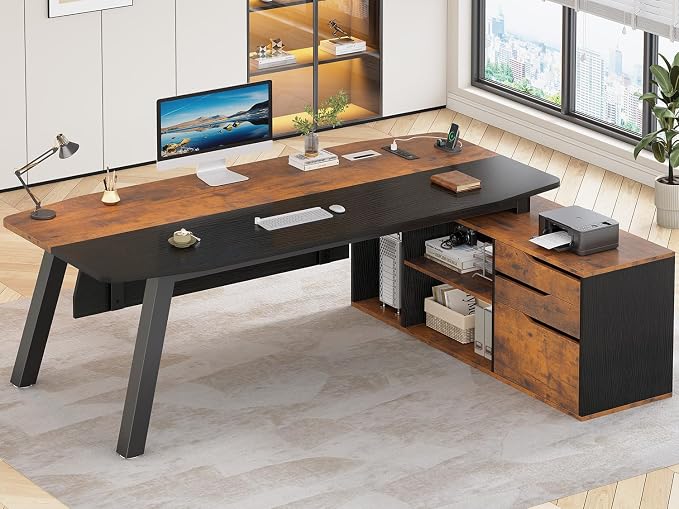 SEDETA 71" Executive Desk with File Cabinet, Large Office Desk with Drawers and by SEDETA