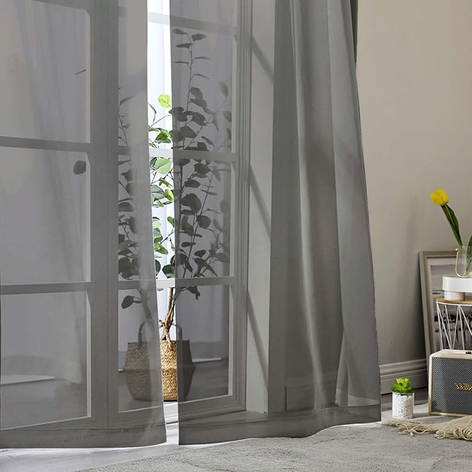 Grey Sheer Curtain for Bedroom Living Room 72 Inches Long 2 Panels Set - Image 9