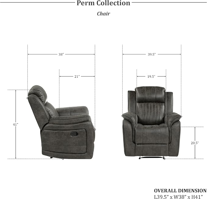 Lexicon Recliner Living Room Set, Home Theater Seating, Manual Polished - Image 2