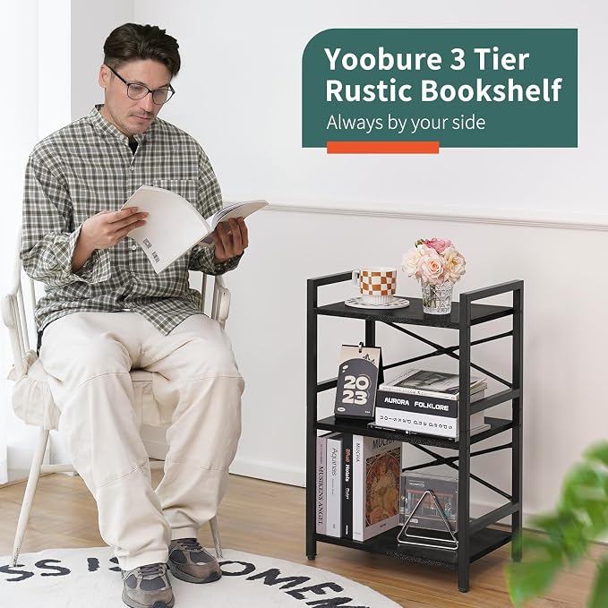 Yoobure Bookshelf Small Book Shelf, Solid Industrial 3 Tier Shelf Bookcase - Image 7
