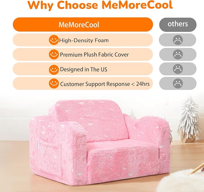 MeMoreCool Glowing Unicorn Kids Chair, 2-in-1 Glow in the Dark Kids Couch Fold - Image 6