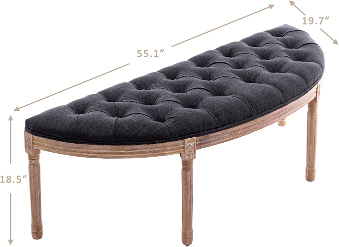 Kmax 55" Upholstered Bench Tufted Fabric Bench Vintage Semi-Circle Entryway - Image 2