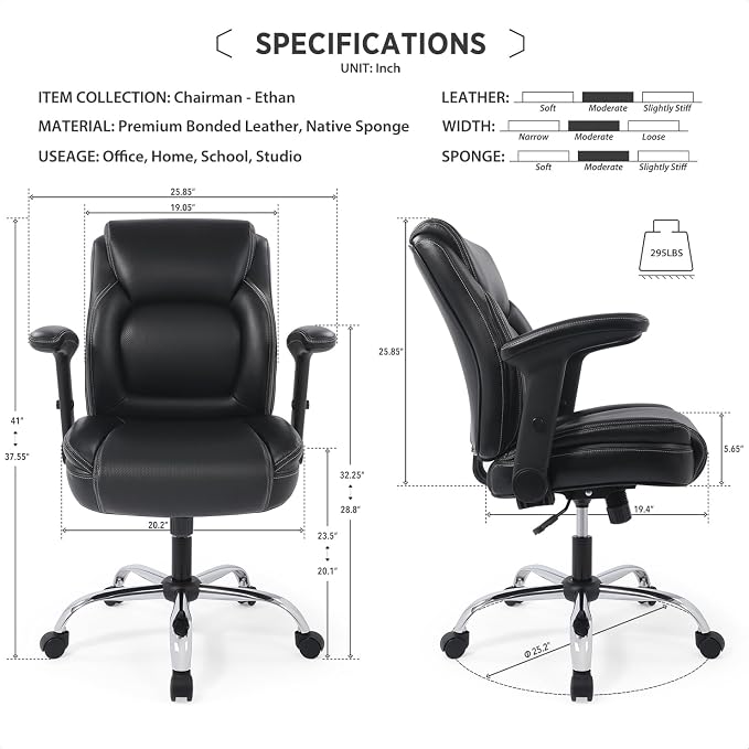 Ergonomic Heavy Duty Mid-Back Padded Bonded Leather Padded - Image 3