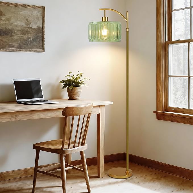 QIYIZM Glass Floor Lamp for Living Room, Mid Century Modern Brass Tall Lamp - Image 6