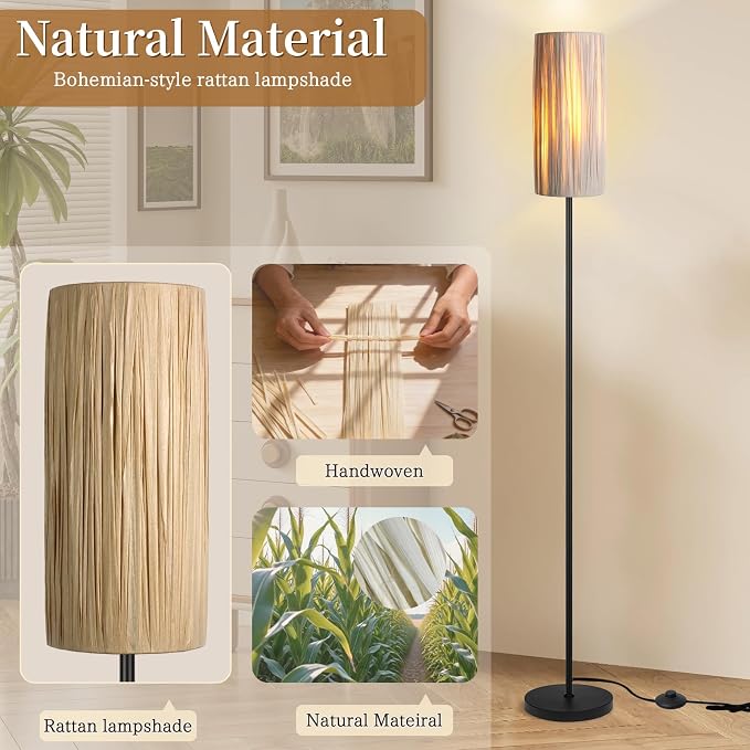 Ruiever Floor Lamp for Living Room, Rattan Boho Floor lamp, Modern Standing lamp - Image 6