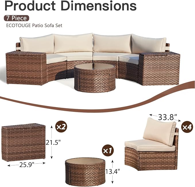 ECOTOUGE 8-Piece Half-Moon Curved Patio Furniture Set - Image 2