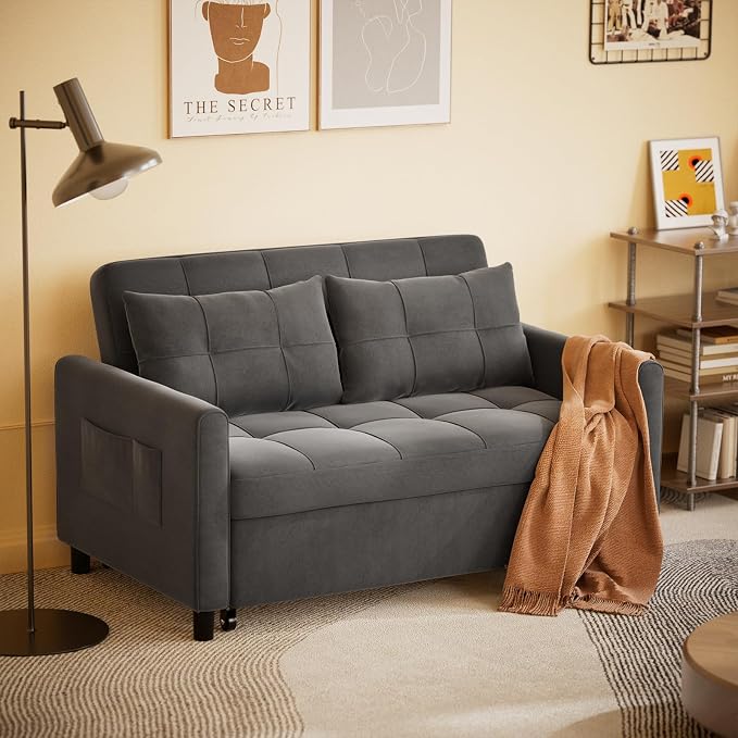 Gizoon 3 in 1 Velvet Sleeper Sofa Bed, 52 Inch 2-Seat Pull Out Couch - Image 2