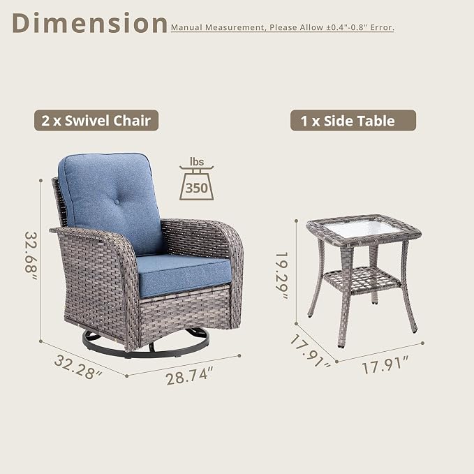 Weaxty Outdoor Swivel Rocker Patio Chairs, 3 Pieces Patio Furniture Set - Image 2
