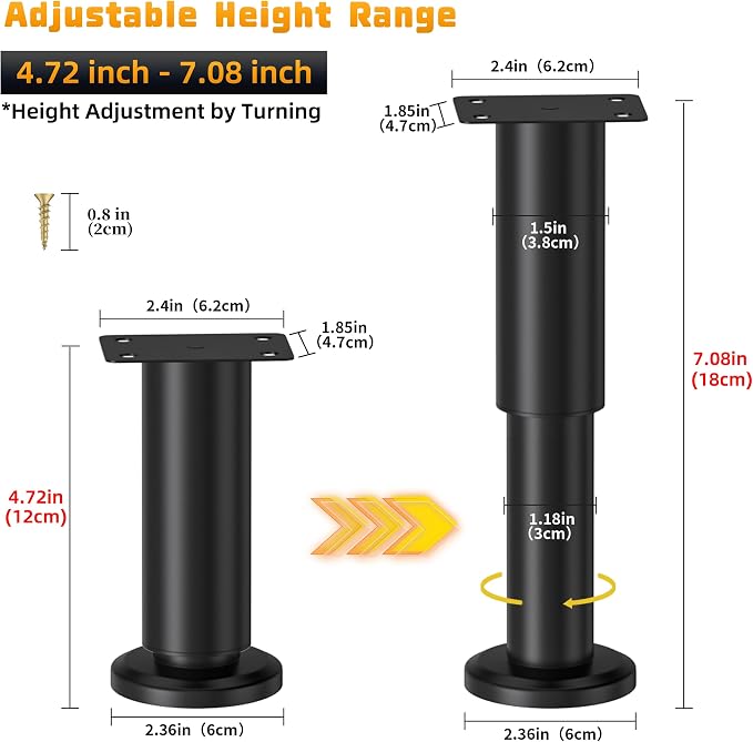 Wlrrcwdttc 4 Pcs Metal Adjustable Furniture Legs 4.72-7.08 inch, Adjustable - Image 2