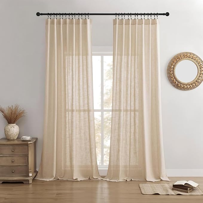 Joydeco Linen Curtains 96 Inch Length 2 Panel Sets, Light Filtering Curtains by JOYDECO