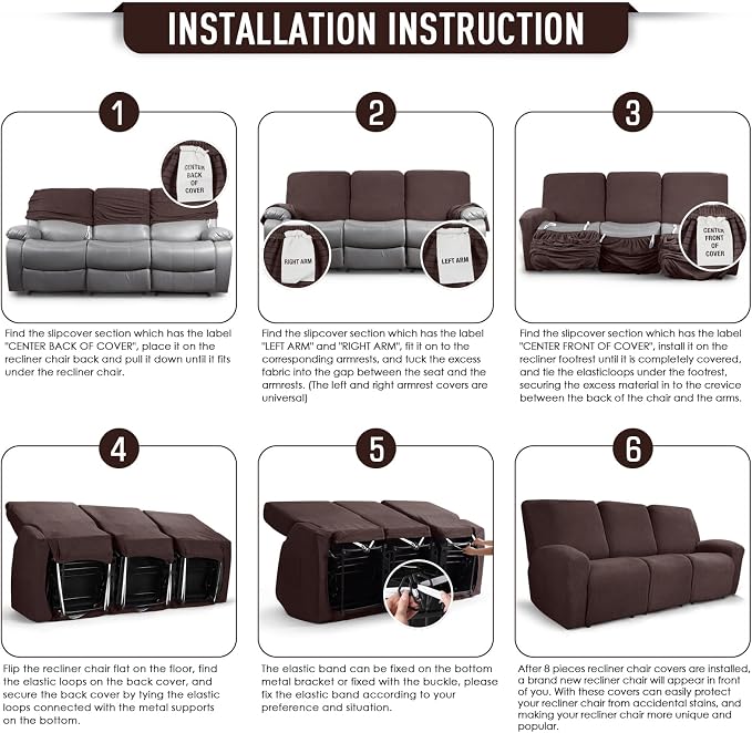 TAOCOCO Recliner Sofa Covers 8-Pieces Stretch Large Couch Covers - Image 6