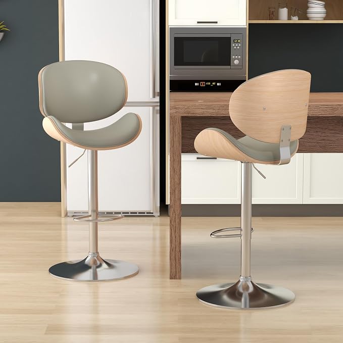 KCC Bar Stools Set of 3, Swivel Adjustable Height Barstools, PU Leather - Image 3