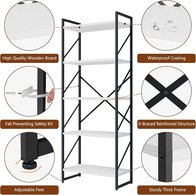Shintenchi 2-Tier Bookshelf: Tall Industrial Bookcase - Image 4