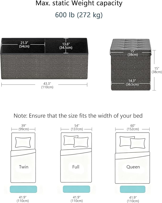 GLAXYFUR 43.3 inches Folding Storage Ottoman Bench Storage Chest Footrest - Image 3