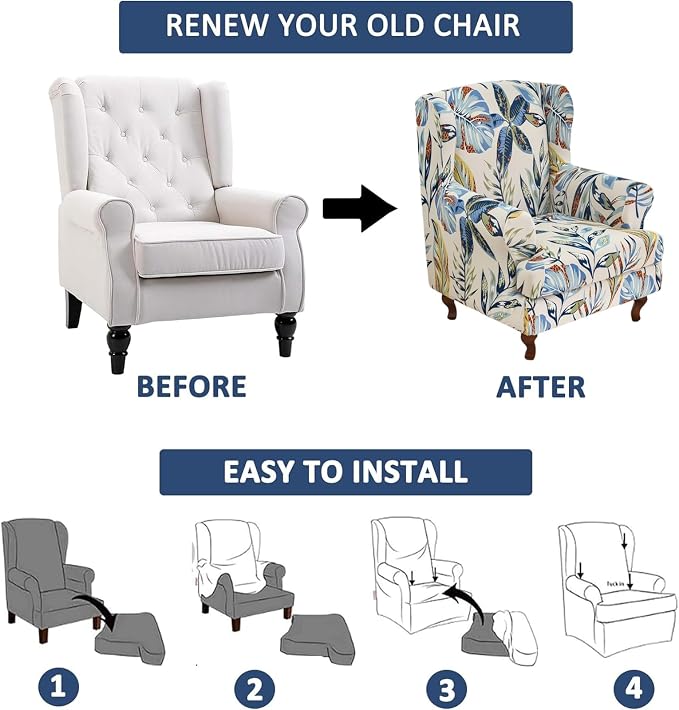 HAOYONG Wing Chair Slipcovers Stretch Wingback Chair Covers Printed 2 Pieces - Image 6