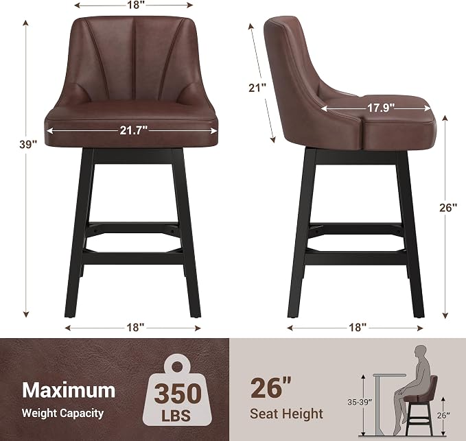 YaFiti Swivel Bar Stools Set of 4, 26 Inch Counter Height Bar Stools - Image 3
