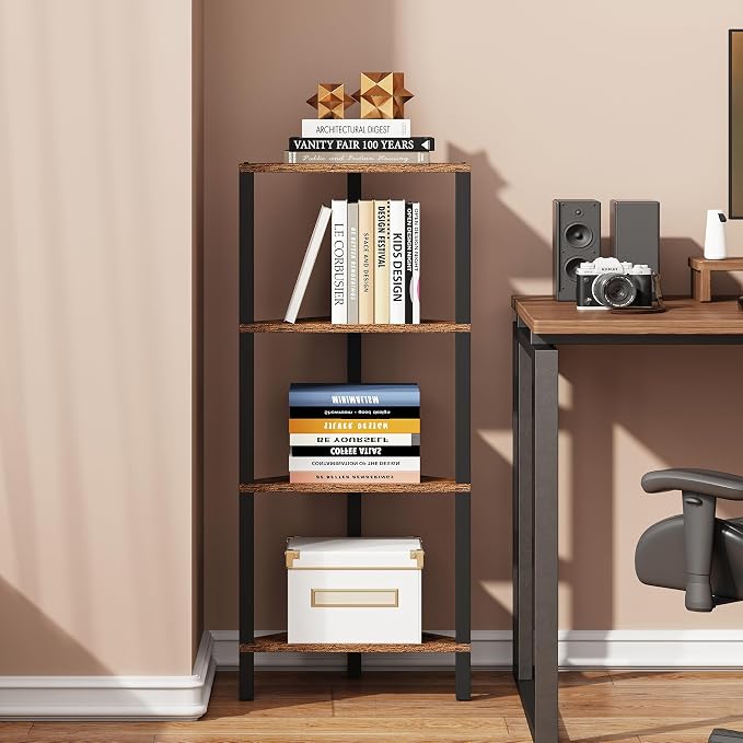 TUTOTAK Corner Shelf, 4-Tier Corner Bookshelf - Image 4
