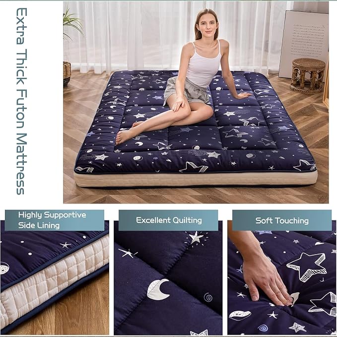 MAXYOYO Navy Star Futon Mattress, Padded Japanese Floor Mattress Quilted - Image 4