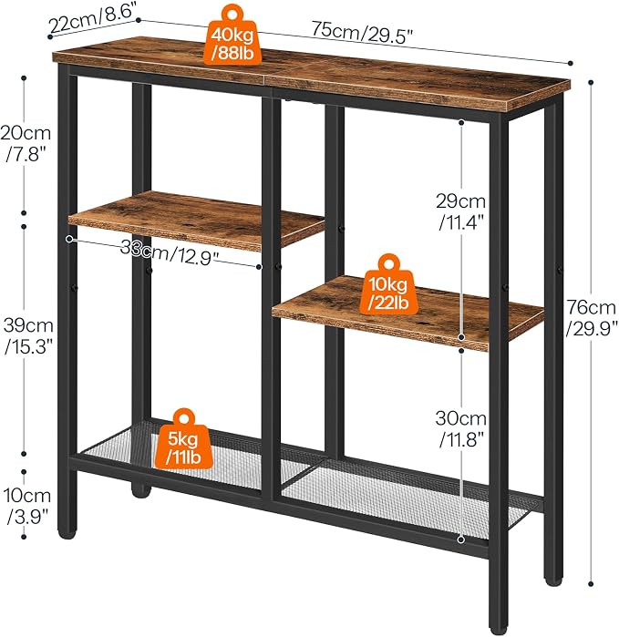 HOOBRO Narrow Console Table, Sofa Table, 4-Tier Industrial Entryway Table - Image 3