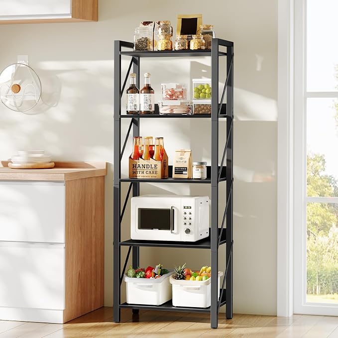HOOBRO Bookshelf, 5-Tier Industrial Bookcase, Book Shelf Storage Organizer - Image 4