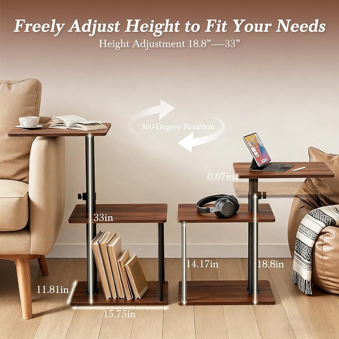 Faesun Swivel Side Table for Couch Arm, Height Adjustable C Shaped End Table - Image 7