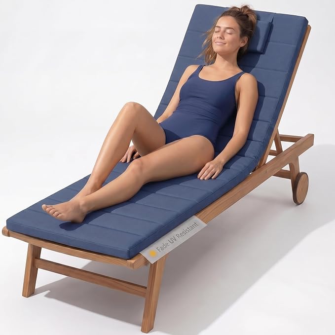 Quilted Chaise Lounge Outdoor Patio Furniture Cushions | Water-Resistant Patio by Elvoki