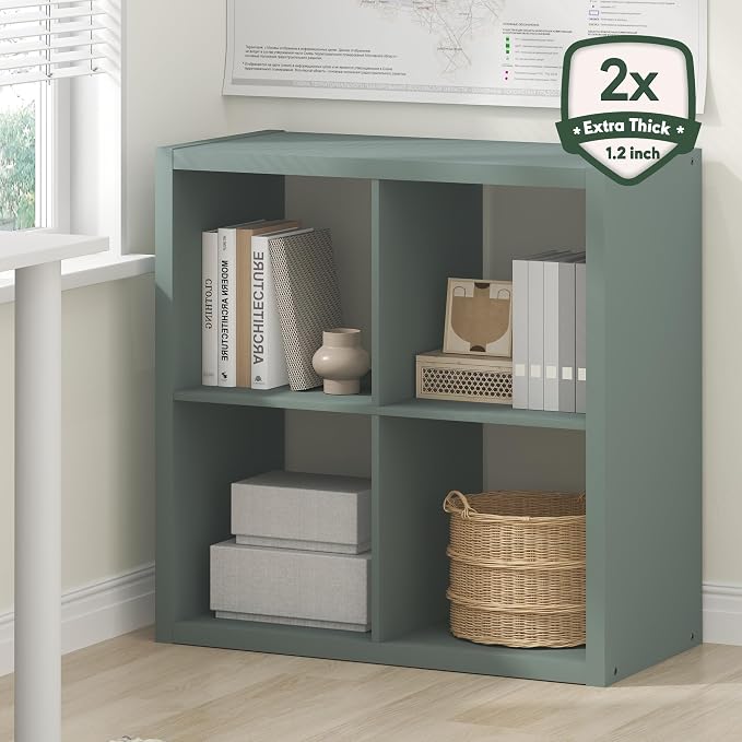 Furinno Cubicle Book Shelf, 4-Cube Bookshelf, Extra Thick Frame Reversible - Image 4