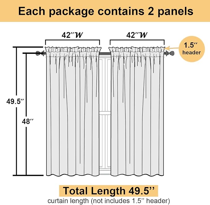 Lecloud Ivory Sheer Curtains 48 Inch Length 2 Pcs, Rustic Farmhouse Curtains - Image 2