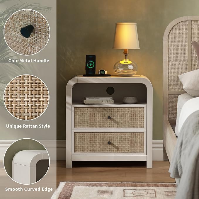 Oak&Sparrow Rattan Nightstand Set of 2, 23.6'' Rattan End Table - Image 7