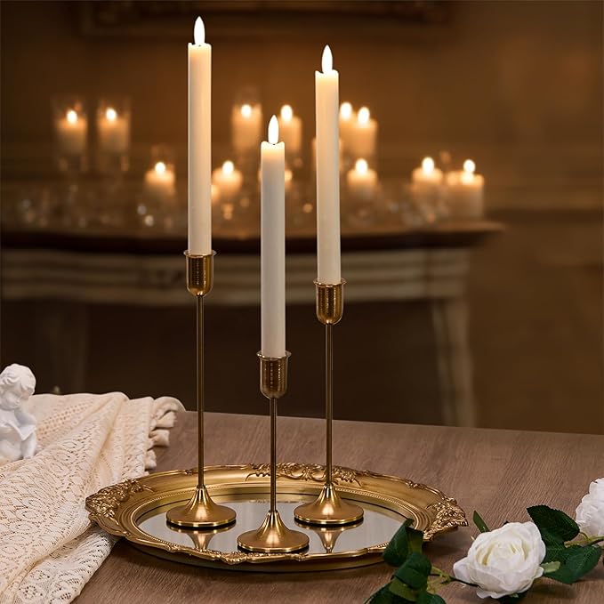 Brass Gold Candlestick Holders, Metal Taper Candle Holders Set of 6, Vintage - Image 5